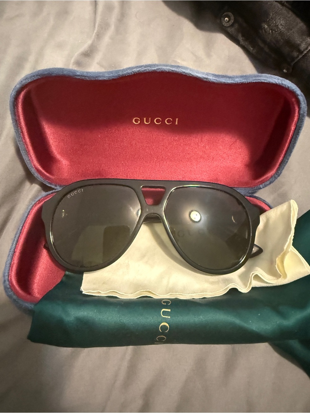 Gucci Men’s Black Aviator Sunglasses with Dark Lenses